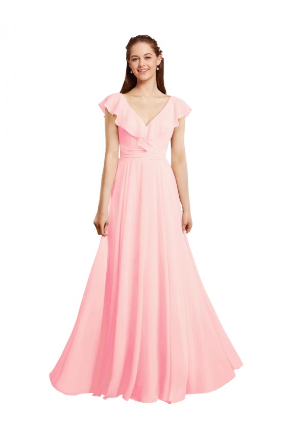 Buy Chiffon A-Line Dress with Full Circle Skirt and Gathered Waistband UK