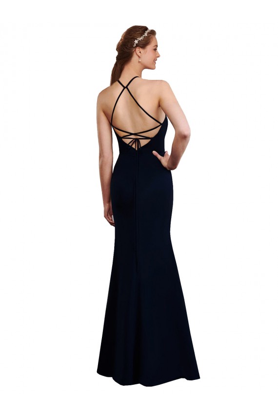 Buy Fluted Long Chiffon Bridesmaid Dress with Halter Neckline and Keyhole UK