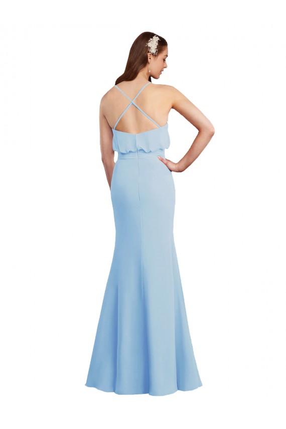Buy Fluted Long Chiffon Bridesmaid Dress with Cascading Ruffles UK