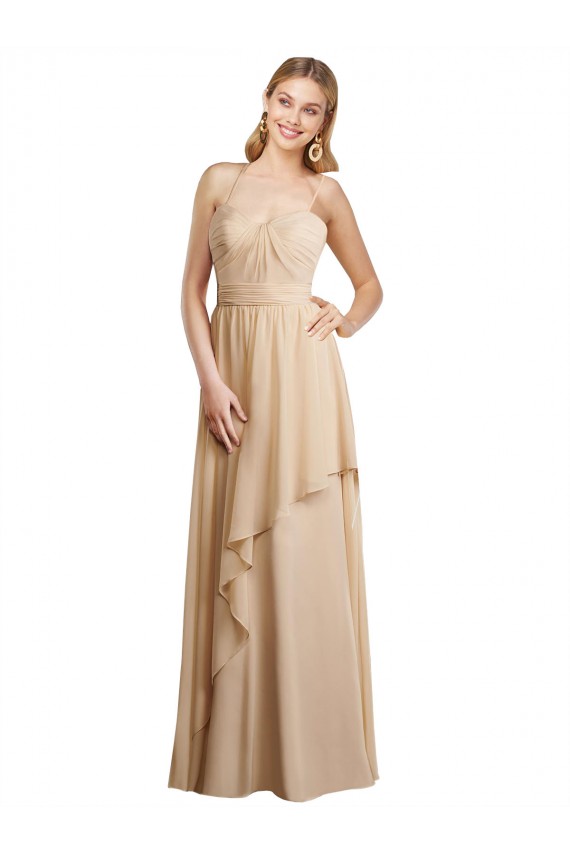 Buy Draped Long Chiffon A-Line Dress with Cascading Ruffles UK