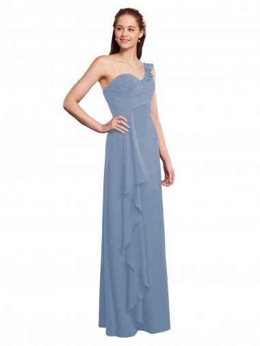 Buy Single Shoulder Strap Long Chiffon Bridesmaid Dress with Cascading Ruffles UK