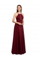 Buy Long A-Line Halter Neck Chiffon Bridesmaid Dress with Draped Bodice UK