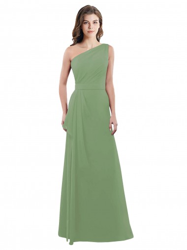Buy One Shoulder Chiffon Bridesmaid Dress with Pleats and Side Slit UK