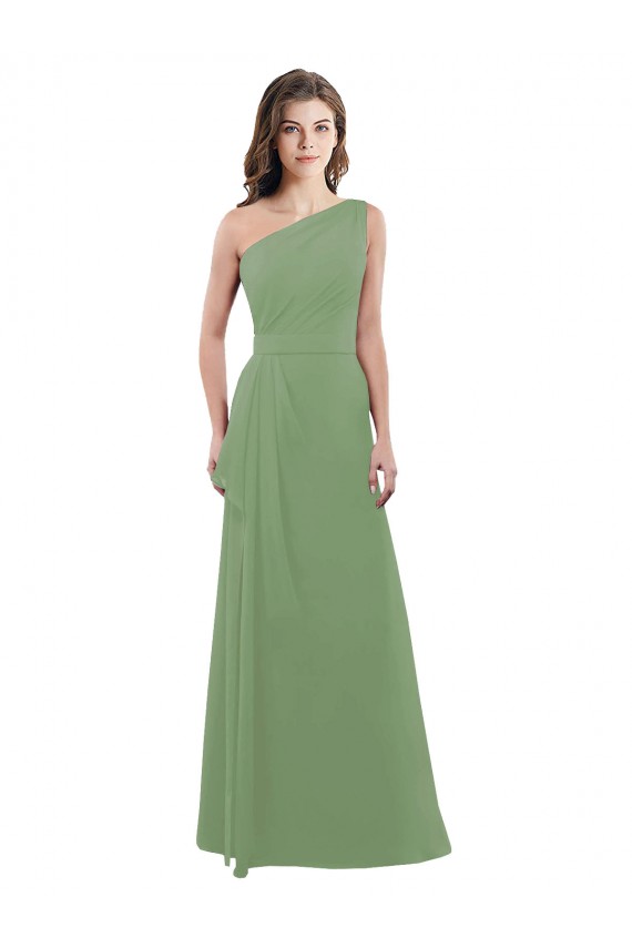 Buy One Shoulder Chiffon Bridesmaid Dress with Pleats and Side Slit UK