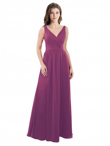 Buy Long Chiffon A-Line Bridesmaid Dress with V-Neck Wrap Bodice UK