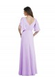 Buy A-Line Draped Chiffon Bridesmaid Dress with V-Neck and Split Sleeves UK
