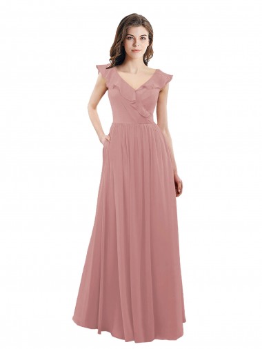 Buy Chiffon A-Line Bridesmaid Dress with V-Neck Wrap Bodice UK