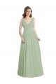 Buy V-Neck A-Line Long Chiffon Bridesmaid Dress with Draped Bodice UK