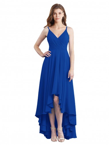 Buy Draped High Low Chiffon Bridesmaid Dress with Cross Over Bodice UK