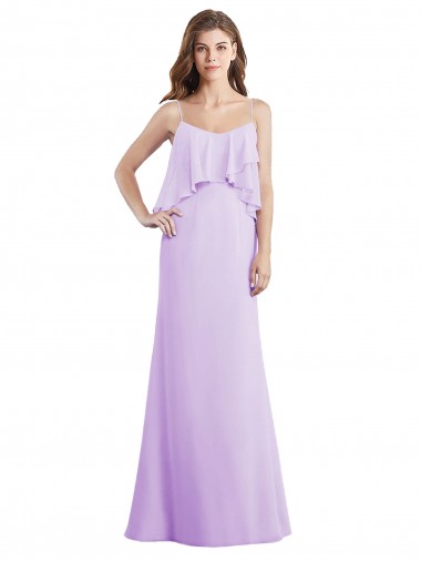 Buy Scoop Neck Long Chiffon Bridesmaid Dress with Cross Over Neckline Flounce UK