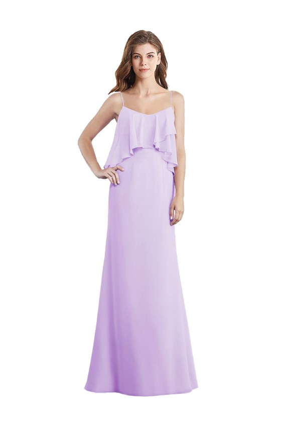 Buy Scoop Neck Long Chiffon Bridesmaid Dress with Cross Over Neckline Flounce UK