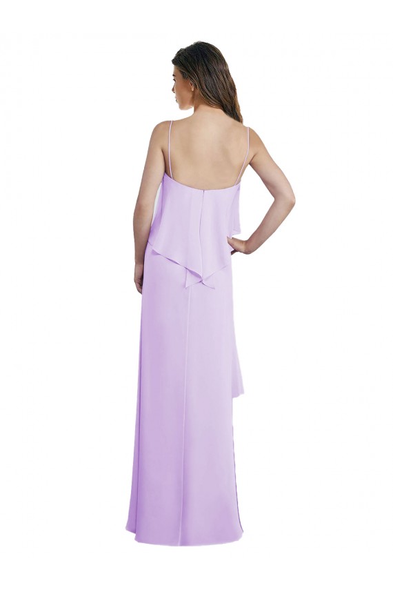 Buy Scoop Neck Long Chiffon Bridesmaid Dress with Cross Over Neckline Flounce UK