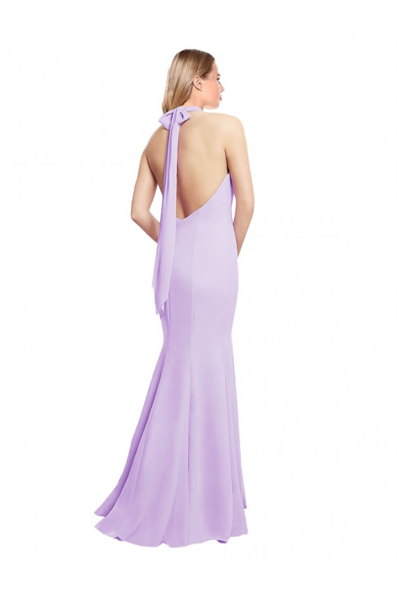Buy Chiffon Mermaid Bridesmaid Dress with Back Tie Halter Straps and Side Slit UK