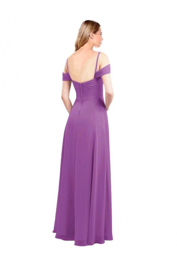 Buy Cold Shoulder Long Chiffon Bridesmaid Dress with Ruching Details UK