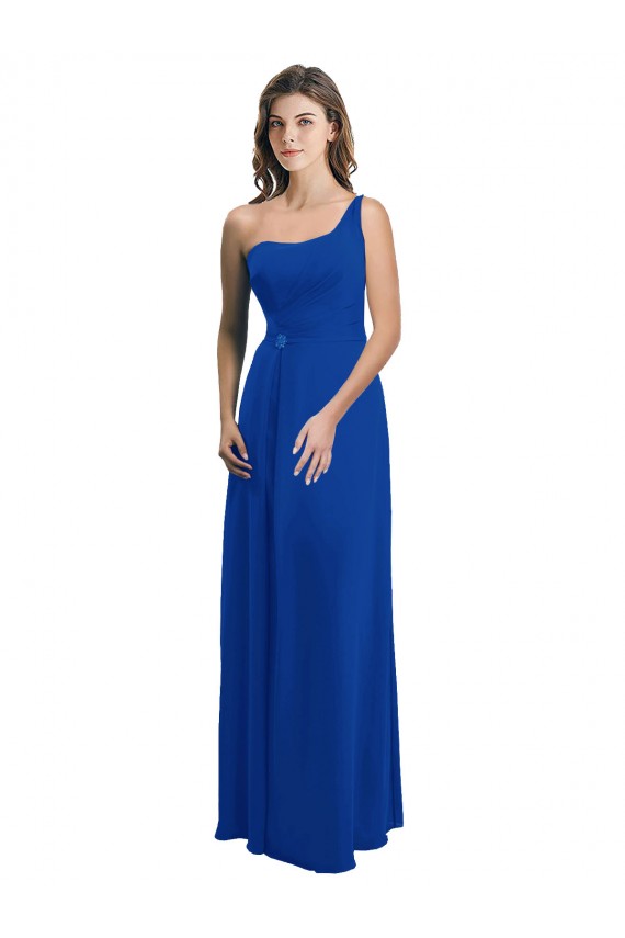 Buy One Shoulder A-Line Chiffon Bridesmaid Dress with Pleated Bodice UK