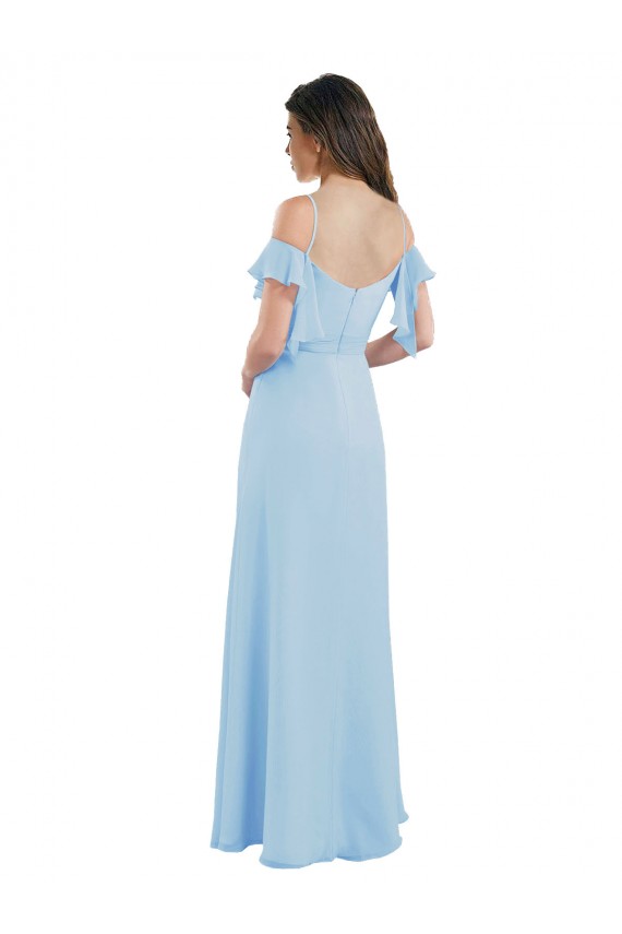 Buy Cold Shoulde Chiffon Bridesmaid Dress with Wrap Bodice UK