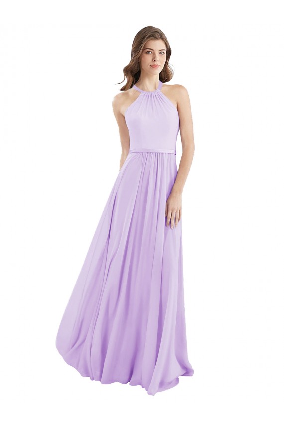 Buy Halter Chiffon A-Line Bridesmaid Dress with Flounce Back UK