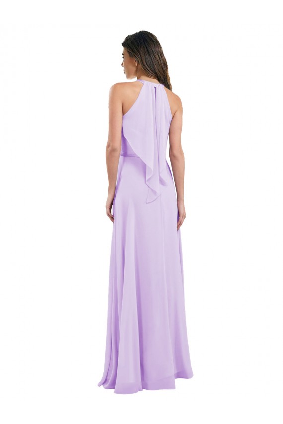 Buy Halter Chiffon A-Line Bridesmaid Dress with Flounce Back UK