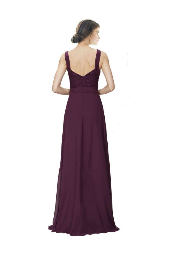 Buy Long Chiffon Bridesmaid Dress with Ruched Criss Cross V-Neck Bodice UK