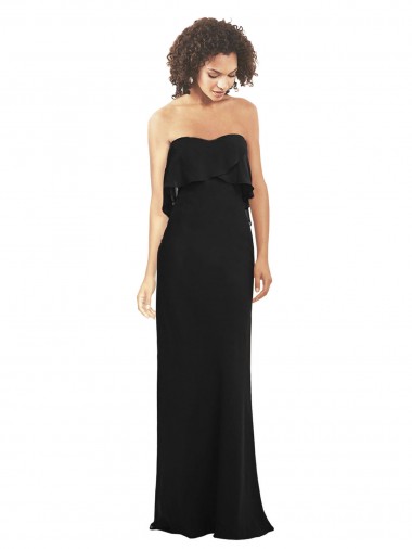 Buy Strapless Chiffon Bridesmaid Dress with cascading Flounce Crop Top Bodice UK