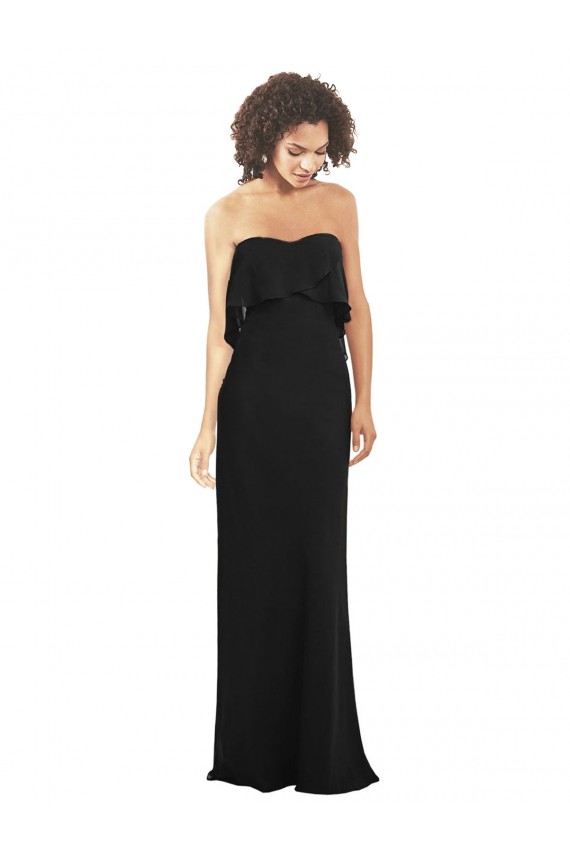 Buy Strapless Chiffon Bridesmaid Dress with cascading Flounce Crop Top Bodice UK