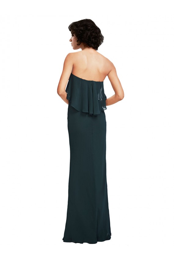 Buy Strapless Chiffon Bridesmaid Dress with cascading Flounce Crop Top Bodice UK