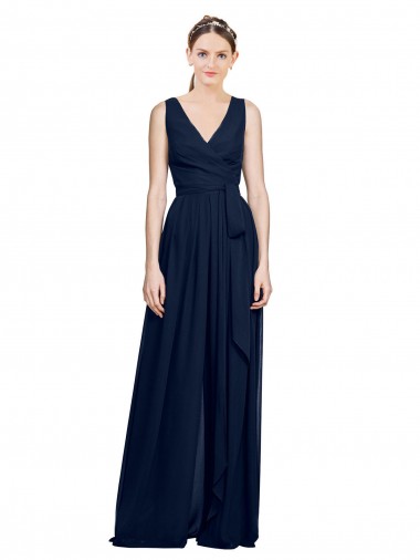 Buy V-Neck Ruched Chiffon Bridesmaid Dress with Waistband UK