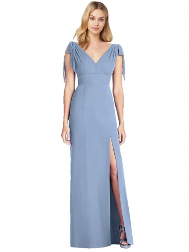 Buy Bow-Shoulder Sleeveless Deep V-Back Mermaid Bridesmaid Dress UK