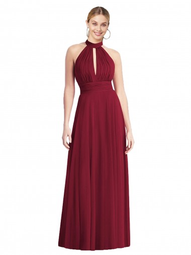 Buy High-Neck Open Back Shirred Halter Maxi Bridesmaid Dress UK