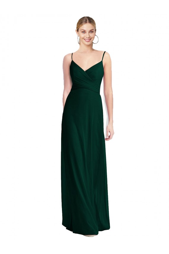 Buy Wide V-Neck Long Spaghetti Strap Chiffon Bridesmaid Dress UK