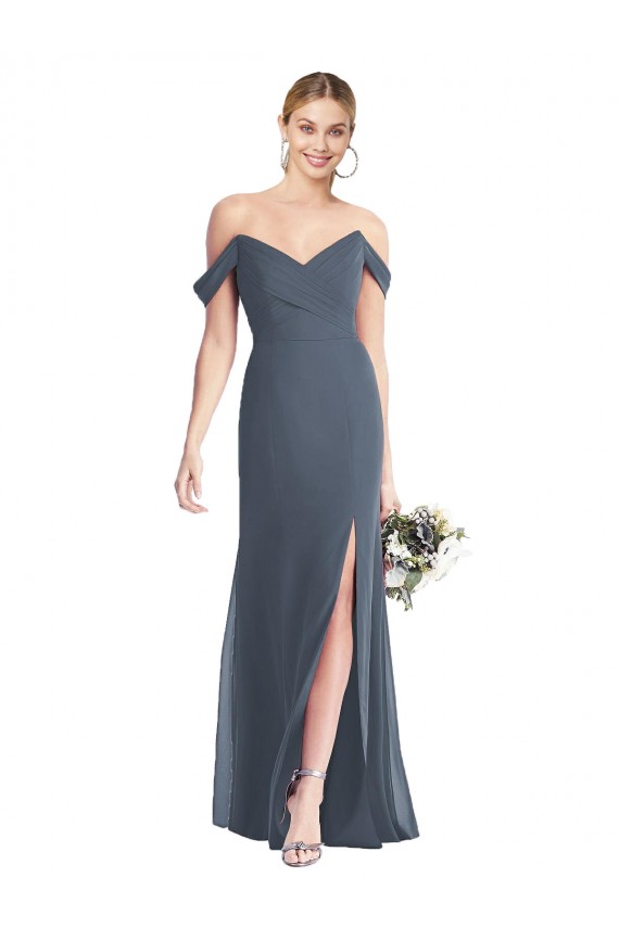 Buy Off the Shoulder Criss Cross Bodice Trumpet Chiffon Bridesmaid Dress UK