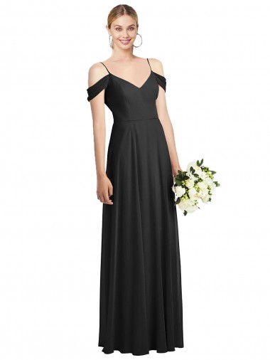 Buy Cold-Shoulder V-Back Chiffon Maxi Bridesmaid Dress UK
