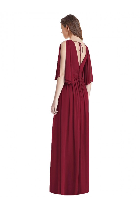 Buy Split Sleeves Backless Chiffon Maxi Bridesmaid Dress UK