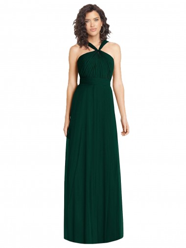 Buy Draped Halter Neck Long Chiffon Bridesmaid Dress with Low Back UK