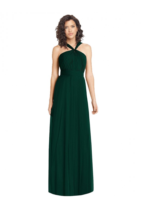 Buy Draped Halter Neck Long Chiffon Bridesmaid Dress with Low Back UK