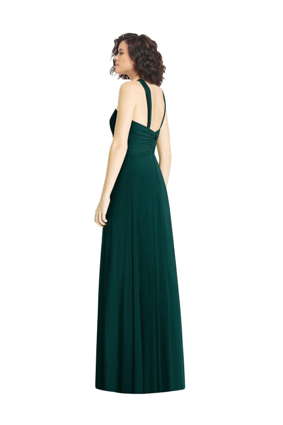 Buy Draped Halter Neck Long Chiffon Bridesmaid Dress with Low Back UK