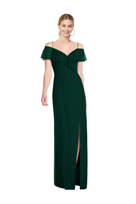 Buy Ruffled Cold-Shoulder Maxi Chiffon Bridesmaid Dress UK