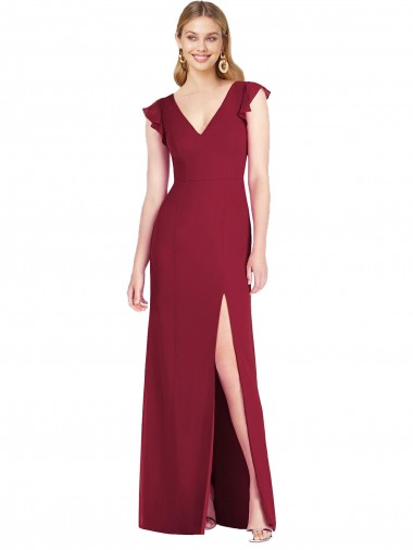 Buy Ruffled Sleeves Mermaid Chiffon Bridesmaid Dress with Front Slit UK