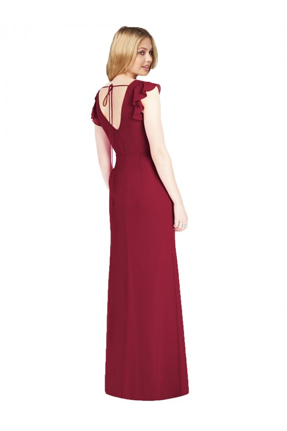 Buy Ruffled Sleeves Mermaid Chiffon Bridesmaid Dress with Front Slit UK