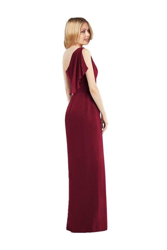 Buy One Shoulder Chiffon Bridesmaid Dress with Draped Front Slit UK