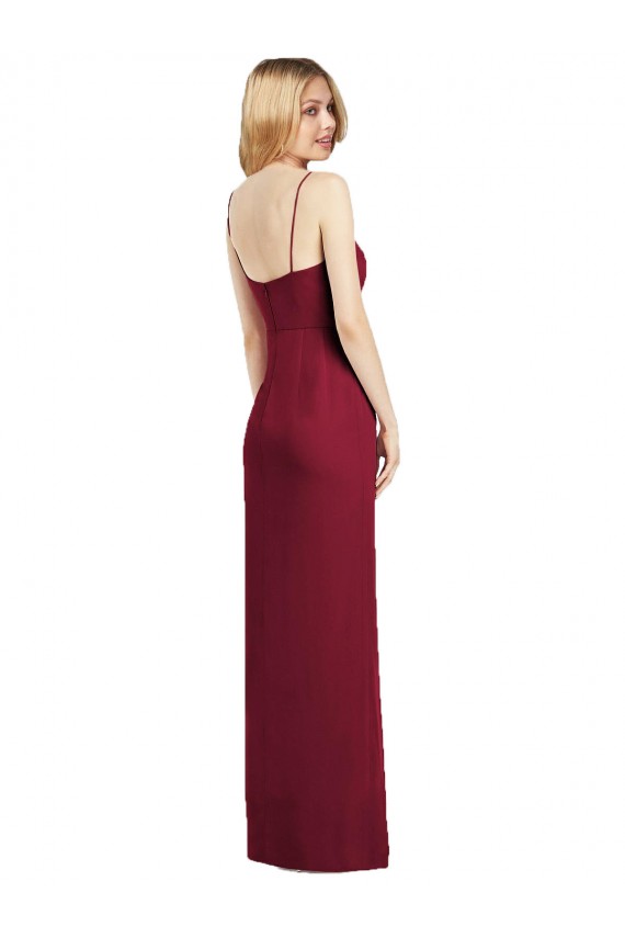 Buy Spaghetti Strap Draped Skirt Chiffon Bridesmaid Dress with Front Slit UK