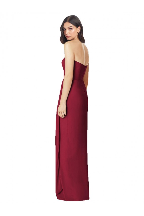 Buy Side Front Slit Draped Strapless Chiffon Bridesmaid Dress UK