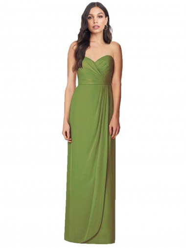 Buy Side Front Slit Draped Strapless Chiffon Bridesmaid Dress UK