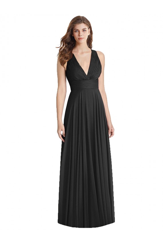 Buy Full Length V-Neck Chiffon Bridesmaid Dress with Wide Criss Cross Straps UK