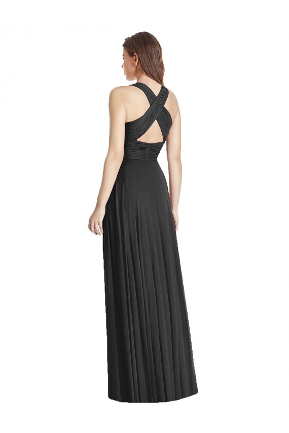 Buy Full Length V-Neck Chiffon Bridesmaid Dress with Wide Criss Cross Straps UK
