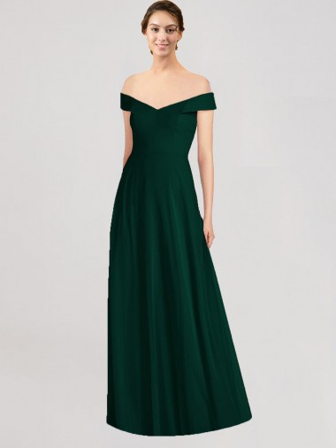 Buy Full length Off the Shoulder Chiffon Bridesmaid Dress UK