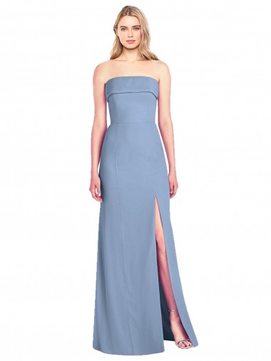 Buy Trumpet Full Length Strapless Chiffon Bridesmaid Dress with Slit UK