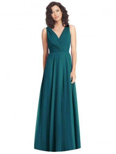 Buy Draped V-Neck Long Sleeveless Chiffon Bridesmaid Dress UK