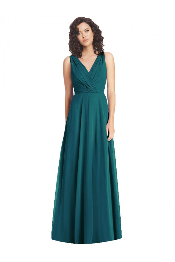 Buy Draped V-Neck Long Sleeveless Chiffon Bridesmaid Dress UK