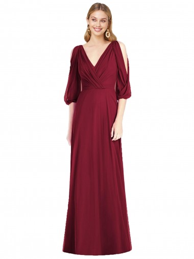 Buy Draped V-Neck Bell Sleeves V-Back Chiffon Bridesmaid Dress UK